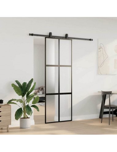 Porta Scorrevole Set Ferramenta Nera 76x205 cm Vetro Temperato
