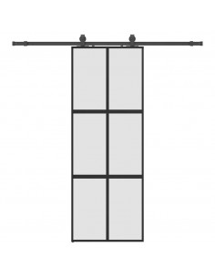 Porta Scorrevole Set Ferramenta Nera 76x205 cm Vetro Temperato 2