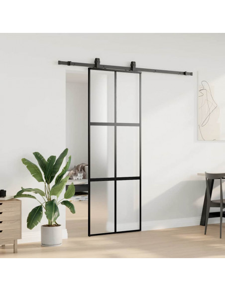 Porta Scorrevole Set Ferramenta Nera 76x205 cm Vetro Temperato