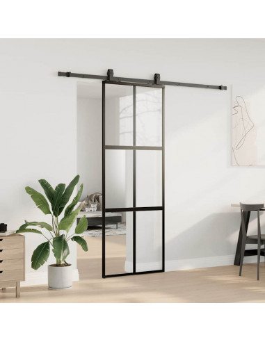 Porta Scorrevole Set Ferramenta Nera 76x205 cm Vetro Temperato