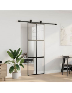 Porta Scorrevole Set Ferramenta Nera 76x205 cm Vetro Temperato 2