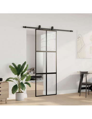 Porta Scorrevole Set Ferramenta Nera 76x205 cm Vetro Temperato