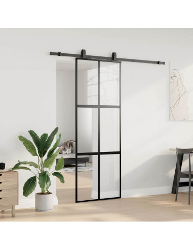 Porta Scorrevole Set Ferramenta Nera 76x205 cm Vetro Temperato