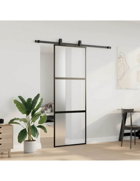 Porta Scorrevole Set Ferramenta Nera 76x205 cm Vetro Temperato
