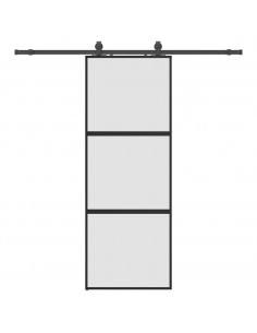 Porta Scorrevole Set Ferramenta Nera 76x205 cm Vetro Temperato 2