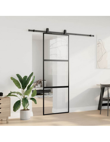 Porta Scorrevole Set Ferramenta Nera 76x205 cm Vetro Temperato