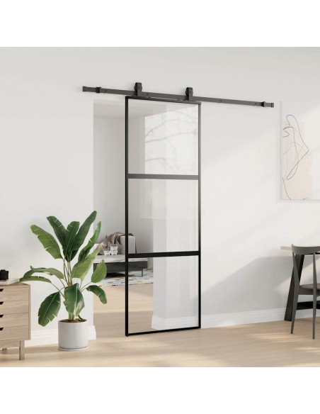 Porta Scorrevole Set Ferramenta Nera 76x205 cm Vetro Temperato