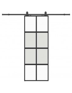 Porta Scorrevole Set Ferramenta Nera 76x205 cm Vetro Temperato 2