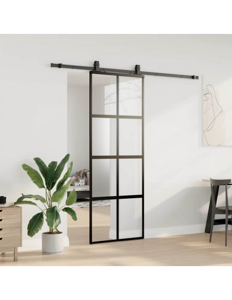 Porta Scorrevole Set Ferramenta Nera 76x205 cm Vetro Temperato