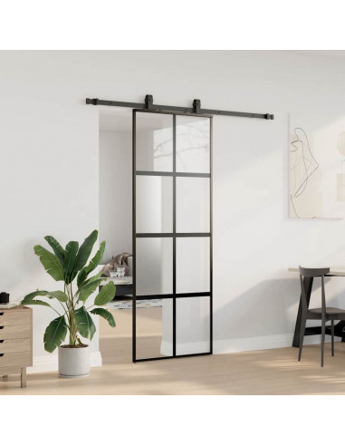 Porta Scorrevole Set Ferramenta Nera 76x205 cm Vetro Temperato