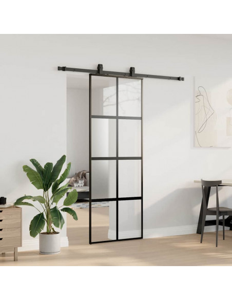 Porta Scorrevole Set Ferramenta Nera 76x205 cm Vetro Temperato