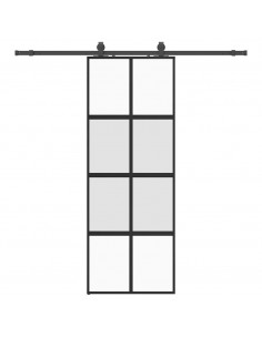 Porta Scorrevole Set Ferramenta Nera 76x205 cm Vetro Temperato 2