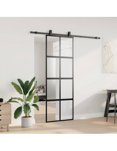 Porta Scorrevole Set Ferramenta Nera 76x205 cm Vetro Temperato
