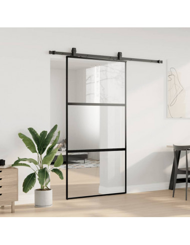 Porta Scorrevole Ferramenta Nera 102,5x205 cm Vetro Temperato