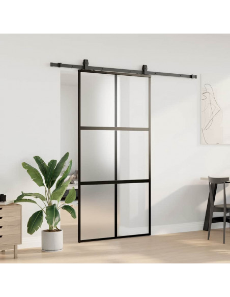 Porta Scorrevole Ferramenta Nera 102,5x205 cm Vetro Temperato