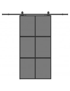 Porta Scorrevole Ferramenta Nera 102,5x205 cm Vetro Temperato 2