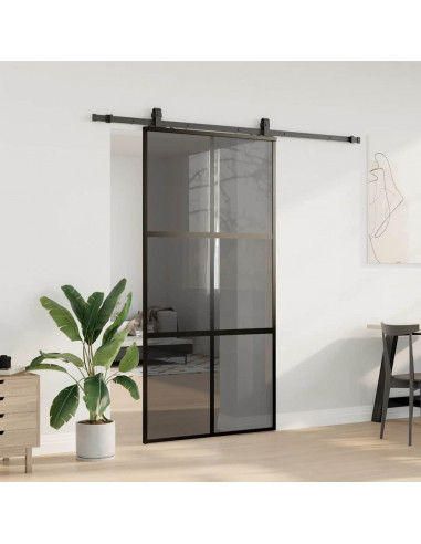 Porta Scorrevole Ferramenta Nera 102,5x205 cm Vetro Temperato