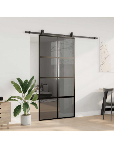 Porta Scorrevole Ferramenta Nera 102,5x205 cm Vetro Temperato