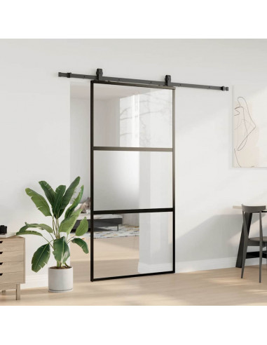 Porta Scorrevole Ferramenta Nera 102,5x205 cm Vetro Temperato