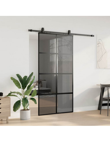 Porta Scorrevole Ferramenta Nera 102,5x205 cm Vetro Temperato