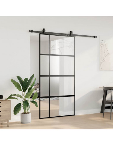 Porta Scorrevole Ferramenta Nera 102,5x205 cm Vetro Temperato