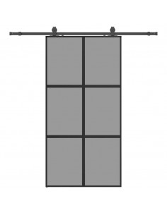 Porta Scorrevole Ferramenta Nera 102,5x205 cm Vetro Temperato 2