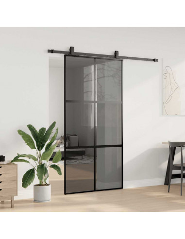 Porta Scorrevole Ferramenta Nera 102,5x205 cm Vetro Temperato