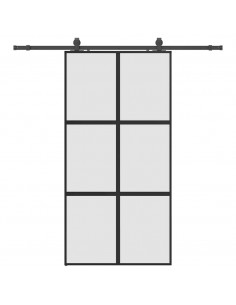 Porta Scorrevole Ferramenta Nera 102,5x205 cm Vetro Temperato 2