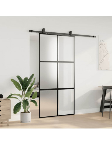 Porta Scorrevole Ferramenta Nera 102,5x205 cm Vetro Temperato