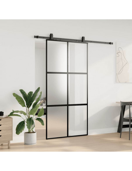 Porta Scorrevole Ferramenta Nera 102,5x205 cm Vetro Temperato