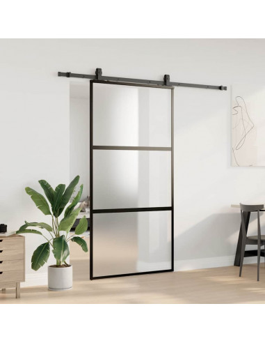 Porta Scorrevole Ferramenta Nera 102,5x205 cm Vetro Temperato