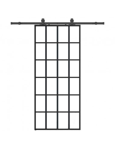 Porta Scorrevole con Ferramenta Nera 90x205 cm in Vetro ESG