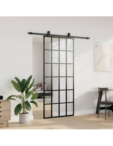Porta Scorrevole con Ferramenta Nera 90x205 cm in Vetro ESG