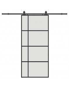 Porta Scorrevole con Ferramenta Nera 90x205 cm in Vetro ESG 2