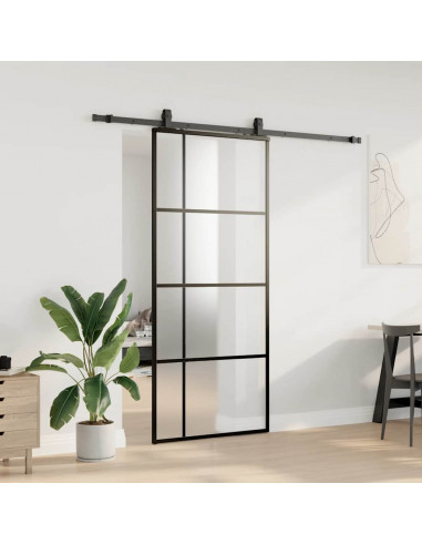 Porta Scorrevole con Ferramenta Nera 90x205 cm in Vetro ESG
