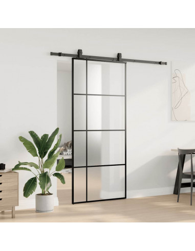 Porta Scorrevole con Ferramenta Nera 90x205 cm in Vetro ESG