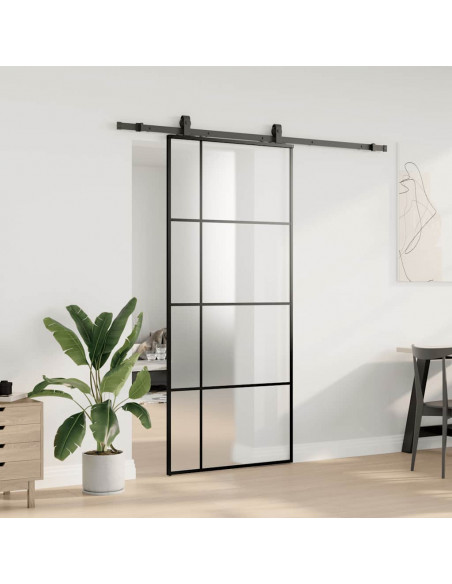 Porta Scorrevole con Ferramenta Nera 90x205 cm in Vetro ESG