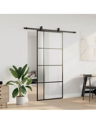 Porta Scorrevole con Ferramenta Nera 90x205 cm in Vetro ESG