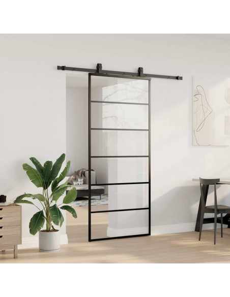 Porta Scorrevole con Ferramenta Nera 90x205 cm in Vetro ESG