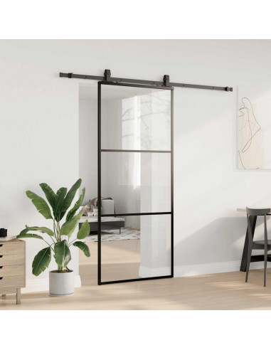 Porta Scorrevole con Ferramenta Nera 90x205 cm in Vetro ESG