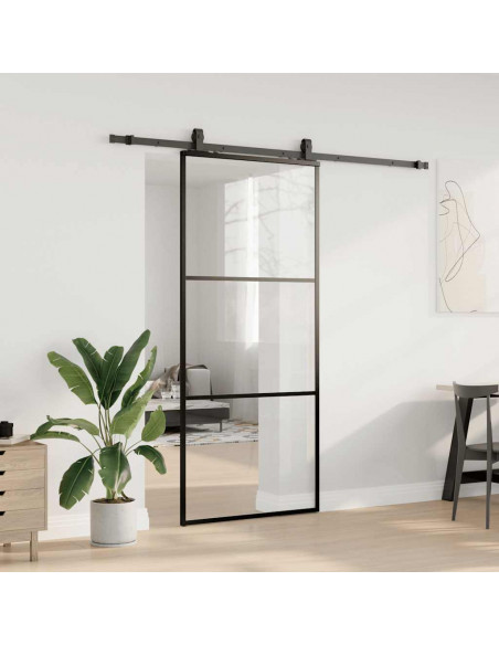 Porta Scorrevole con Ferramenta Nera 90x205 cm in Vetro ESG