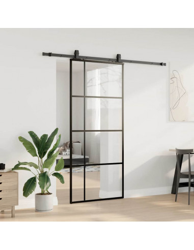 Porta Scorrevole con Ferramenta Nera 90x205 cm in Vetro ESG