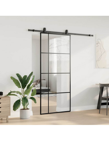 Porta Scorrevole con Ferramenta Nera 90x205 cm in Vetro ESG