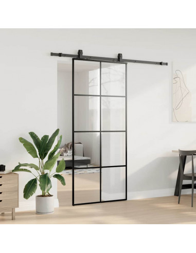 Porta Scorrevole con Ferramenta Nera 90x205 cm in Vetro ESG