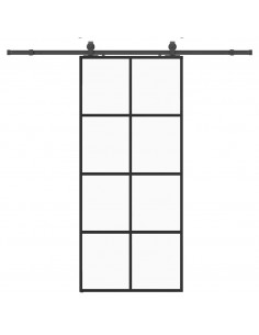 Porta Scorrevole con Ferramenta Nera 90x205 cm in Vetro ESG 2