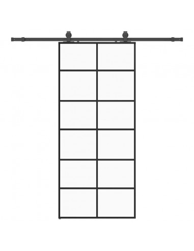 Porta Scorrevole con Ferramenta Nera 90x205 cm in Vetro ESG
