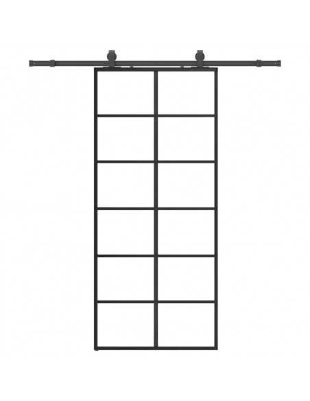 Porta Scorrevole con Ferramenta Nera 90x205 cm in Vetro ESG