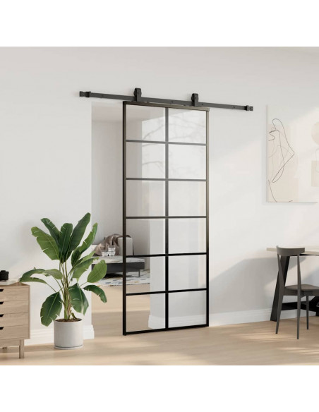 Porta Scorrevole con Ferramenta Nera 90x205 cm in Vetro ESG