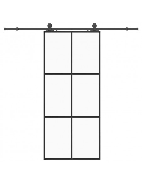 Porta Scorrevole con Ferramenta Nera 90x205 cm in Vetro ESG