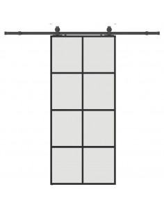 Porta Scorrevole con Ferramenta Nera 90x205 cm in Vetro ESG 2